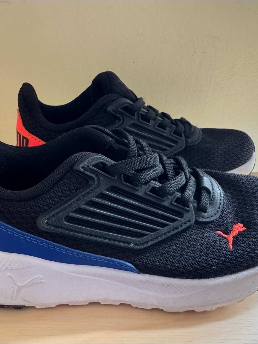 Puma Black Sneakers with Blue & Coral Accents